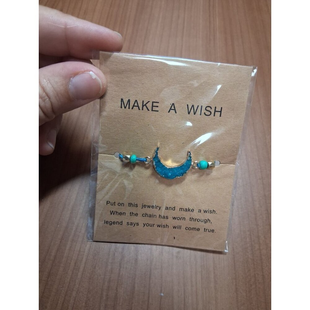 NWT Cresent Moon Chord Bracelet Make a Wish Gift Boho Y2K Gypsie Hippie Blue AF3